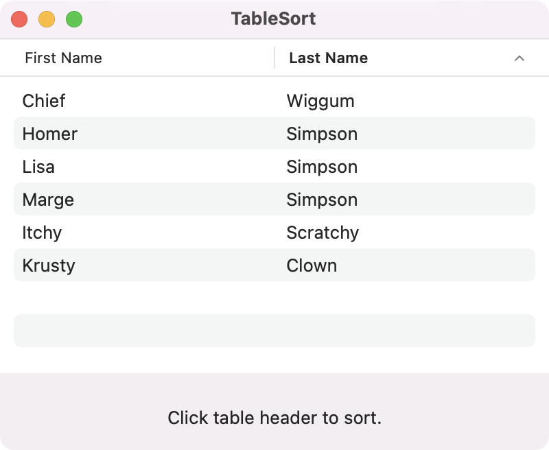 table sort