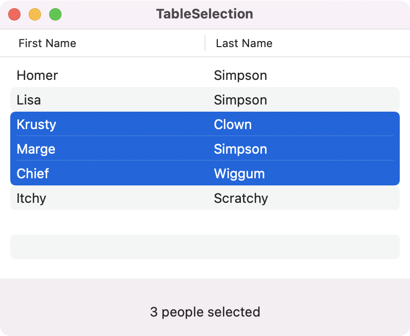 table selection
